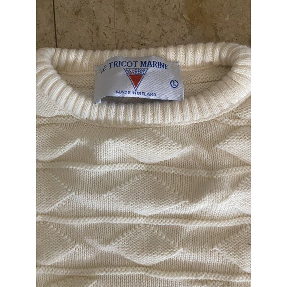 Vintage Mens Le TRICOT MARINE Ireland White Ribbed cotton Sweater Large Flags - Picture 11 of 13